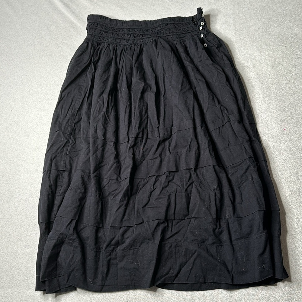 LoveShackFancy Black Tiered Cotton Midi Skirt